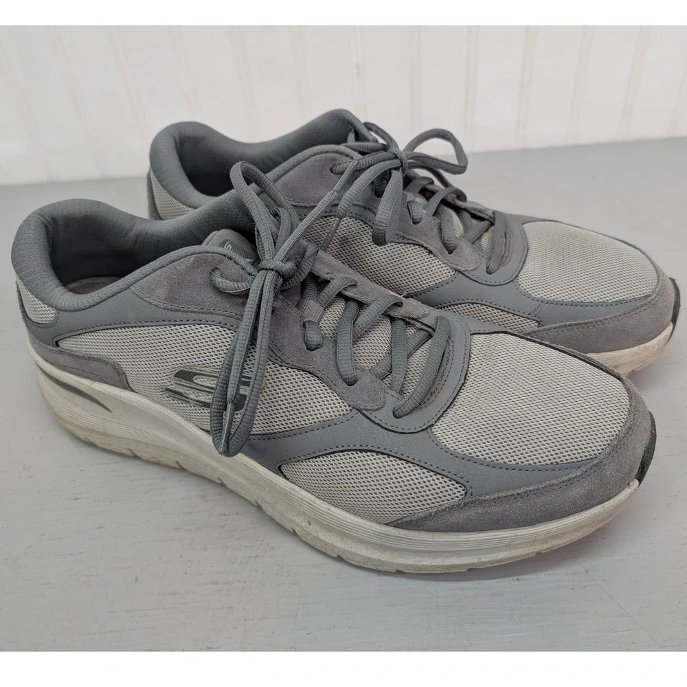 Skechers Shoes Men's 13 Sport Arch Fit Gray Leather Mesh Comfort Casual‎ 232702